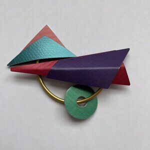 Artisan Geometric MCM Look Colorful Metal OAK Statement Brooch 3”